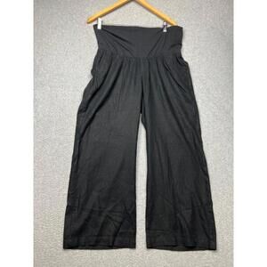 Old Navy Maternity Pull On Wide Leg Linen Blend Pants Size M Black Casual